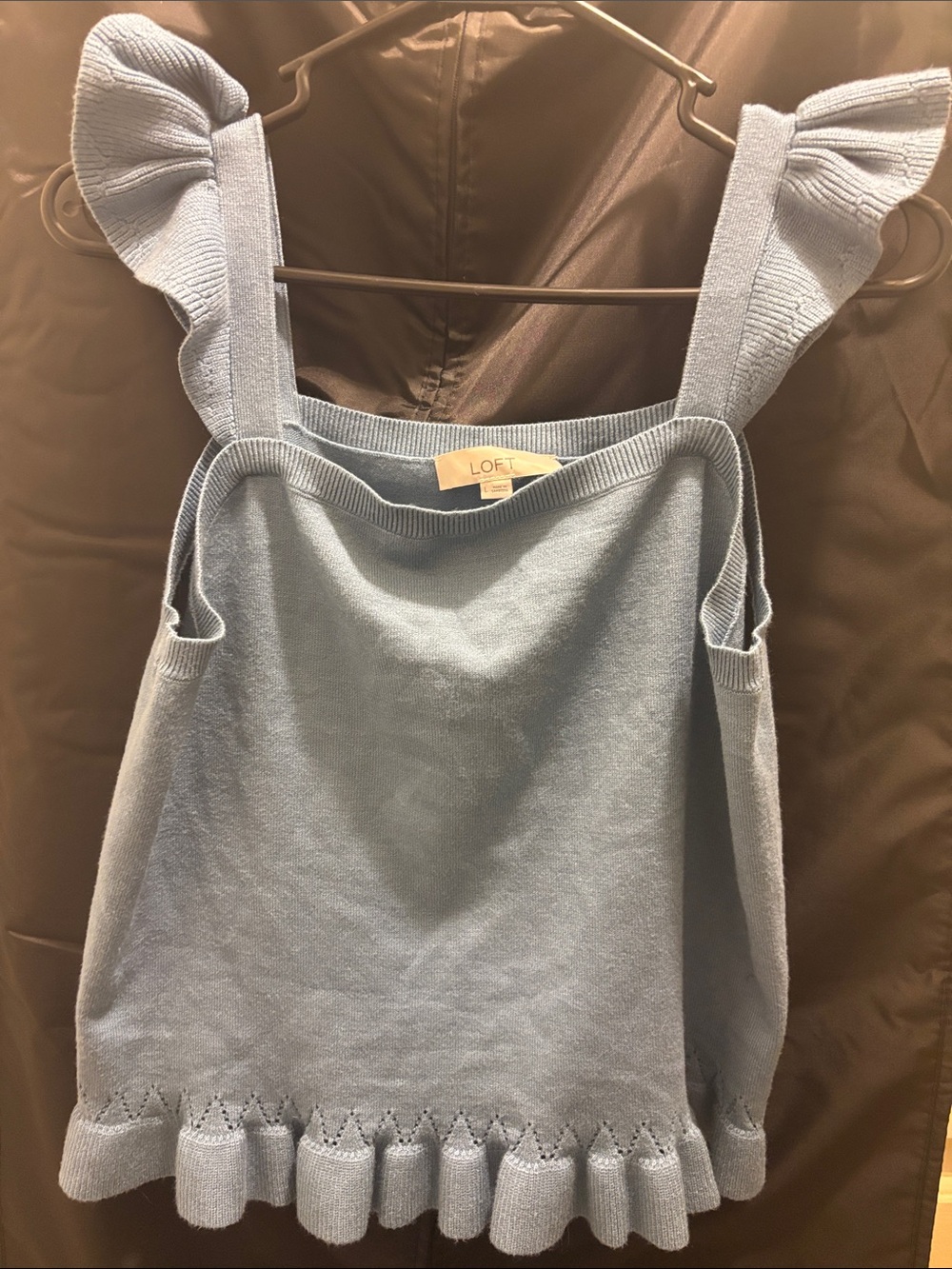 LOFT Pale Blue Knit Tank with Ruffle Straps